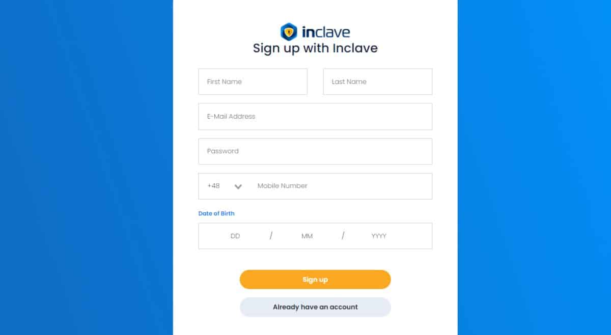 inclave-sign-up-page
